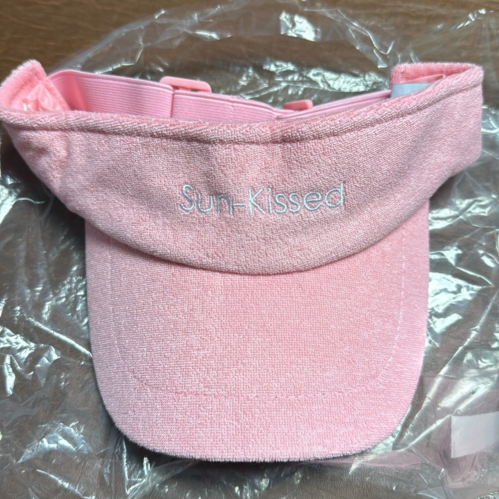 New Maybelline Pink Terry Visor with Sun Kissed Text, Adjustable Strap